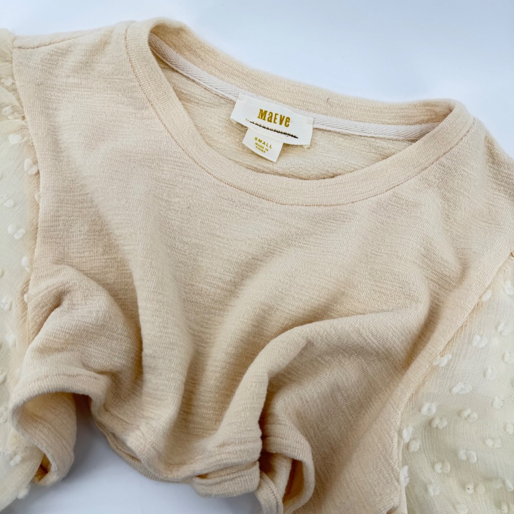 Maeve Anthropologie Puff Sleeve Swiss‎ Dot Cropped Top Cream Size Small